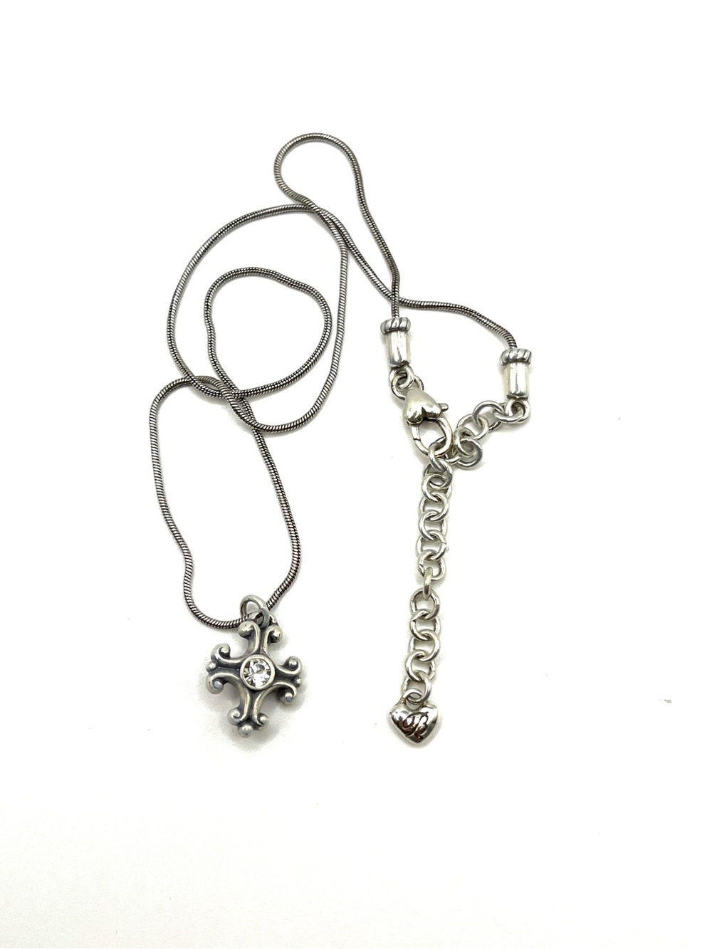 Brighton Silver-Plated  Scroll Cross Necklace with center  Clear Crystal